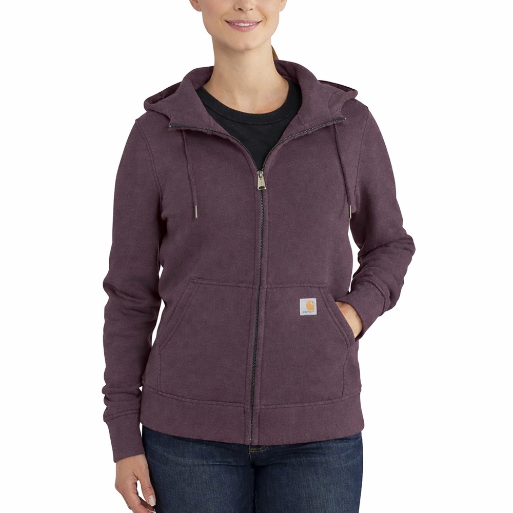 Carhartt Womens Full Zip Hooded Fleece Sweatshirt Purple Relaxed Fit Workwear  M